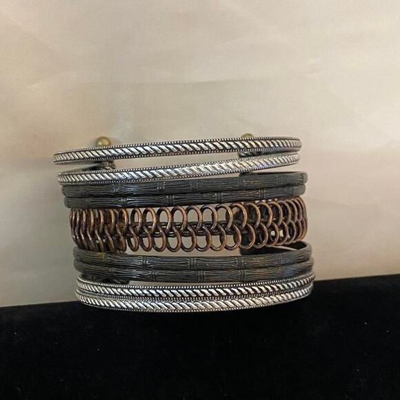 Wide Bold Rigid Cuff Bracelet silver bronze copper - Picture 1 of 4
